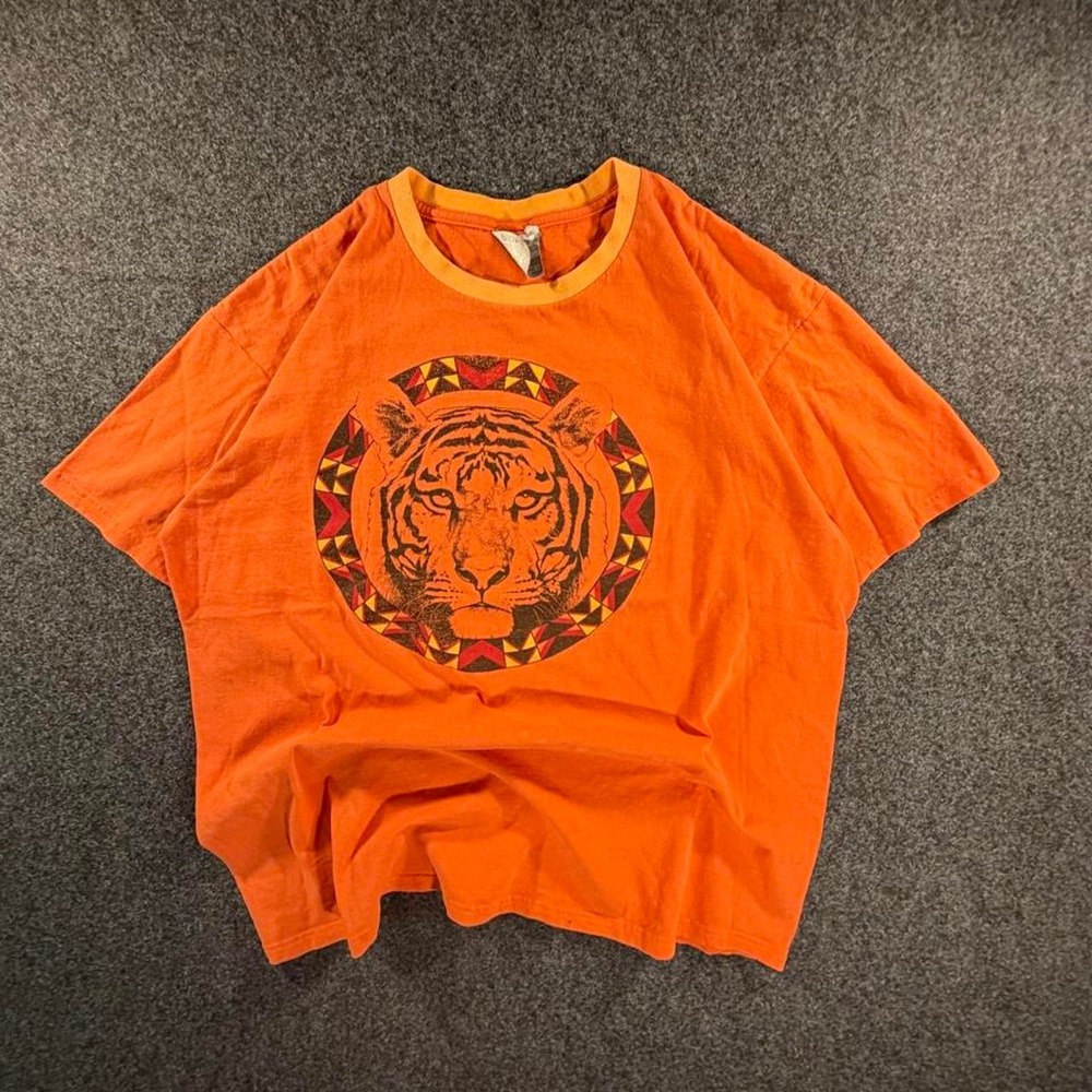 Vintage Orange Tiger Graphic T-Shirt Mens Large Y2K Streetwear Retro Tee